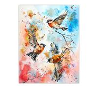 Artery8 Three Birds in Flight Watercolour Painting Living Room Unframed Wall Art Print Poster Home Decor Premium
