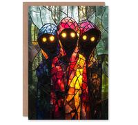 Artery8 Three Cloaked Witches Fantasy Stained Glass Halloween Greeting Card Artery8 Multicolor