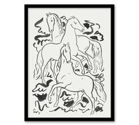 Artery8 Three Horses Ink Drawing Leo Gestel Framed Wall Art Print in White | Size: A4 Artery8 White A4