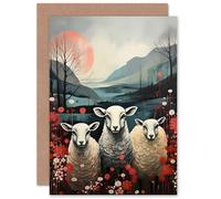 Artery8 Three Sheep Winter Valley Flowers Scotland for Wife Her Mum Sister Daughter Mom Gran Nan Birthday Thank You Congratulations Blank Art Greeting Card
