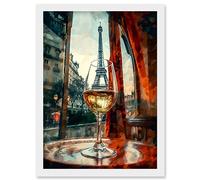Artery8 Through the Wine Glass Oil Painting Paris France Eiffel Tower View from Glass Window Artwork Framed Wall Art Print A4