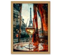 Artery8 Through the Wine Glass Oil Painting Paris France Eiffel Tower View from Glass Window Artwork Framed A3 Wall Art Print
