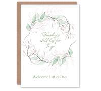 Artery8 Thursday's Child Has Far To Go Floral Wreath New Baby Card in White Artery8 White