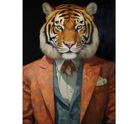 Artery8 Tiger About Town Artwork Coral Pink and Cerulean Blue Suit Conceptual Portrait Artwork Large Wall Art Poster Print Thick Paper 18X24 Inch
