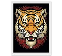 Artery8 Tiger Head Old School USA Tattoo Ink Body Art Rockabilly Americana 50s Artwork Framed A3 Wall Art Print