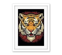 Artery8 Tiger Head Old School USA Tattoo Ink Body Art Rockabilly Americana 50s Artwork Framed Wall Art Print 18X24 Inch