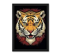 Artery8 Tiger Head Old School USA Tattoo Ink Body Art Rockabilly Americana 50s Artwork Framed Wall Art Print 18X24 Inch