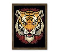 Artery8 Tiger Head Old School USA Tattoo Ink Body Art Rockabilly Americana 50s Artwork Framed Wall Art Print 18X24 Inch