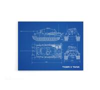 Artery8 Tiger II German Heavy Tank Blueprint Plan Canvas Wall Art Print in Blue | Size: W12" x H16" Artery8 Blue W12" x H16"