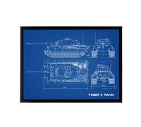 Artery8 Tiger II German Heavy Tank Blueprint Plan Framed Canvas Wall Art Print in Blue | Size: W12" x H16" Artery8 Blue W12" x H16"