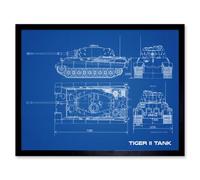 Artery8 Tiger Ii Panzerkampfwagen Heavy Tank Blue Plan 12X16" Framed Wall Art Print