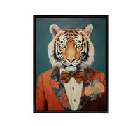 Artery8 Tiger In A Tuxedo Animal Portrait Framed Canvas Wall Art Print in Blue | Size: W24" x H32" Artery8 Blue W24" x H32"