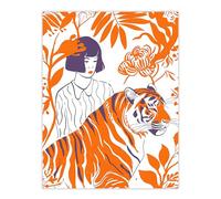 Wall Art Print Tiger Lady Jungle Flowers Orange Simple Bright Poster Artery8 Orange W24 inch x H32 inch
