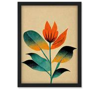 Artery8 Tiger Orange Flower Illustration Abstract Tropical Floral Artwork Framed Wall Art Print A4 in Black Artery8 Black