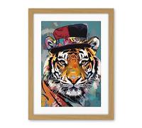 Artery8 Tiger Wearing Soft Felt Top Hat Modern Folk Art Artwork Framed Wall Art Print 18X24 Inch