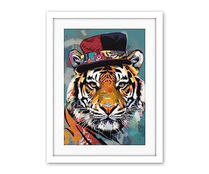 Artery8 Tiger Wearing Soft Felt Top Hat Modern Folk Art Artwork Framed Wall Art Print 18X24 Inch