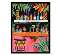 Artery8 Tiki Bar Tropical Pineapples Bold Colourful Framed Art Print | Size: A4 Artery8 Multicolor A4