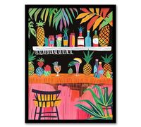 Artery8 Tiki Bar Tropical Pineapples Bold Colourful Kitchen Artwork Framed Wall Art Print 18X24 Inch
