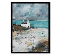 Artery8 Timeless Scottish Cottage on Loch Oil Painting Framed Art Print in Grey | Size: W12" x H16" Artery8 Grey W12" x H16"