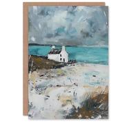 Artery8 Timeless Scottish Cottage on Loch Oil Painting Greeting Birthday Card Him Her All Blank
