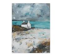 Artery8 Timeless Scottish Cottage on Loch Oil Painting Living Room Large Wall Art Poster Print Thick Paper 18X24 Inch