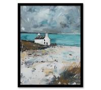 Artery8 Timeless Scottish Cottage On Loch Oil Painting Wall Art Print - A4 Size