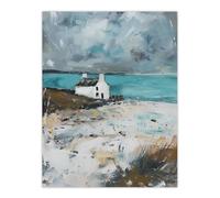 Artery8 Timeless Scottish Cottage on Loch Oil Painting Wall Art Print in Grey | Size: W12" x H16" Artery8 Grey W12" x H16"