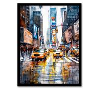 Artery8 Times Square Taxis Billboards Watercolour Iconic Framed Art Print | Size: A4 Artery8 Multicolor A4