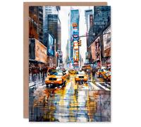 Artery8 Times Square Taxis Billboards Watercolour Iconic Greeting Card Artery8 Multicolor