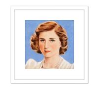 Artery8 Timym Portrait UK Princess Margaret Painting 8X8 Inch Square Wooden Framed Wall Art Print Picture with Mount in White Artery8 White