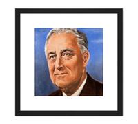 Artery8 Timym Portrait US President Franklin Roosevelt Painting 8X8 Inch Square Wooden Framed Wall Art Print Picture with Mount in Black Artery8 Black