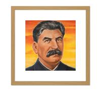 Artery8 Timym Portrait USSR Marshal Joseph Stalin Painting 8X8 Inch Square Wooden Framed Wall Art Print Picture with Mount in Light Oak Artery8 Light Oak