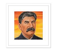 Artery8 Timym Portrait USSR Marshal Joseph Stalin Painting 8X8 Inch Square Wooden Framed Wall Art Print Picture with Mount in White Artery8 White
