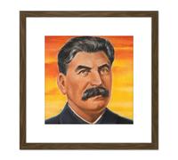 Artery8 Timym Portrait USSR Marshal Joseph Stalin Painting 8X8 Inch Square Wooden Framed Wall Art Print Picture with Mount in Brown Artery8 Brown