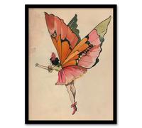 Artery8 Tinkerbell Butterfly Fairy Vintage Watercolour Framed Art Print in Beige | Size: W12" x H16" Artery8 Beige W12" x H16"