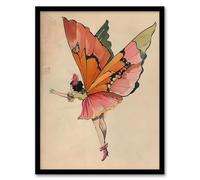 Artery8 Tinkerbell Butterfly Fairy Vintage Watercolour Living Room Artwork Framed Wall Art Print 18X24 Inch
