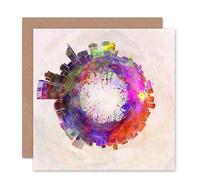 Artery8 Tiny Planet City Skyline Australia Perth Watercolour Card Artery8 Multicolor