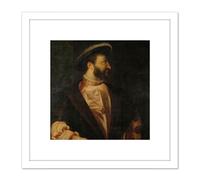 Artery8 Titian Copy Portrait Francis I King France 8X8 Inch Square Wooden Framed Wall Art Print Picture with Mount in White Artery8 White