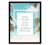 Artery8 Toes In Sand Sun On Face Beach Found Happy Place Framed Wall Art Print | Size: A4 Artery8 Multicolor A4