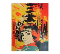 Artery8 Tokyo Abstract 1960's Collage Orange And Yellow Woman Portrait Vibrant Bold Bright Colourful Painting Large Wall Art Poster Print Thick Paper 18X24 Inch