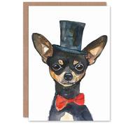 Artery8 Top Hat Bow Tie Chihuahua Dog Lover Watercolour For Him Or Her Art Birthday Personalised Card