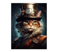 Artery8 Top Hat Magic Cat Fun Steampunk Cat Explorer Artwork Extra Large XL Wall Art Poster Print