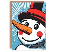 Artery8 Top Hat Snowman Face Comic Book Pop Art Blank For Him Or Her Art Xmas Festive Christmas Card