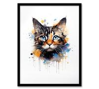 Artery8 Tortoiseshell Cat Lovers Gift Watercolour Pet Portrait Painting Artwork Art Print Framed Poster Wall Decor 12x16 inch