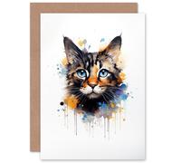 Artery8 Tortoiseshell Cat Lovers Gift Watercolour Pet Portrait Painting Artwork Greeting Card Artery8 Multicolor