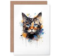 Artery8 Tortoiseshell Cat Lovers Gift Watercolour Pet Portrait Painting Artwork Greeting Card Artery8 Multicolor