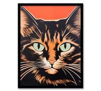 Artery8 Tortoiseshell Cat Screen Print Risograph Artwork Spot Block Colour Duotone Orange Retro Riso Interior Design Artwork Framed Wall Art Print 18X24 Inch