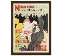 Artery8 Toulouse-Lautrec Dancer La Goulue Moulin Rouge Vintage French Advert Artwork Framed Wall Art Print A4 in Brown Artery8 Brown