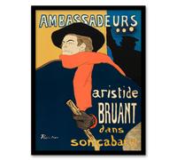 Artery8 Toulouse Lautrec Framed Wall Art Print Ambassadeurs Aristide Bruant in Blue | Size: A4 Artery8 Blue A4