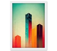 Artery8 Tower Block Skyscrapers Minimalist Skyline Graphic Design Artwork Framed Wall Art Print A4 in White Artery8 White